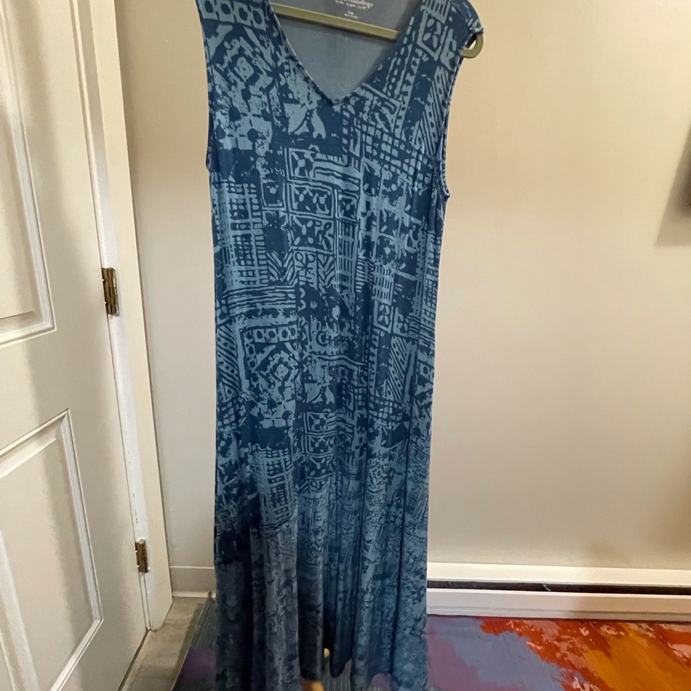 Summer Blue and White Sleeveless Maxi Sundress Soft Knit 
Cruise Beach Resort